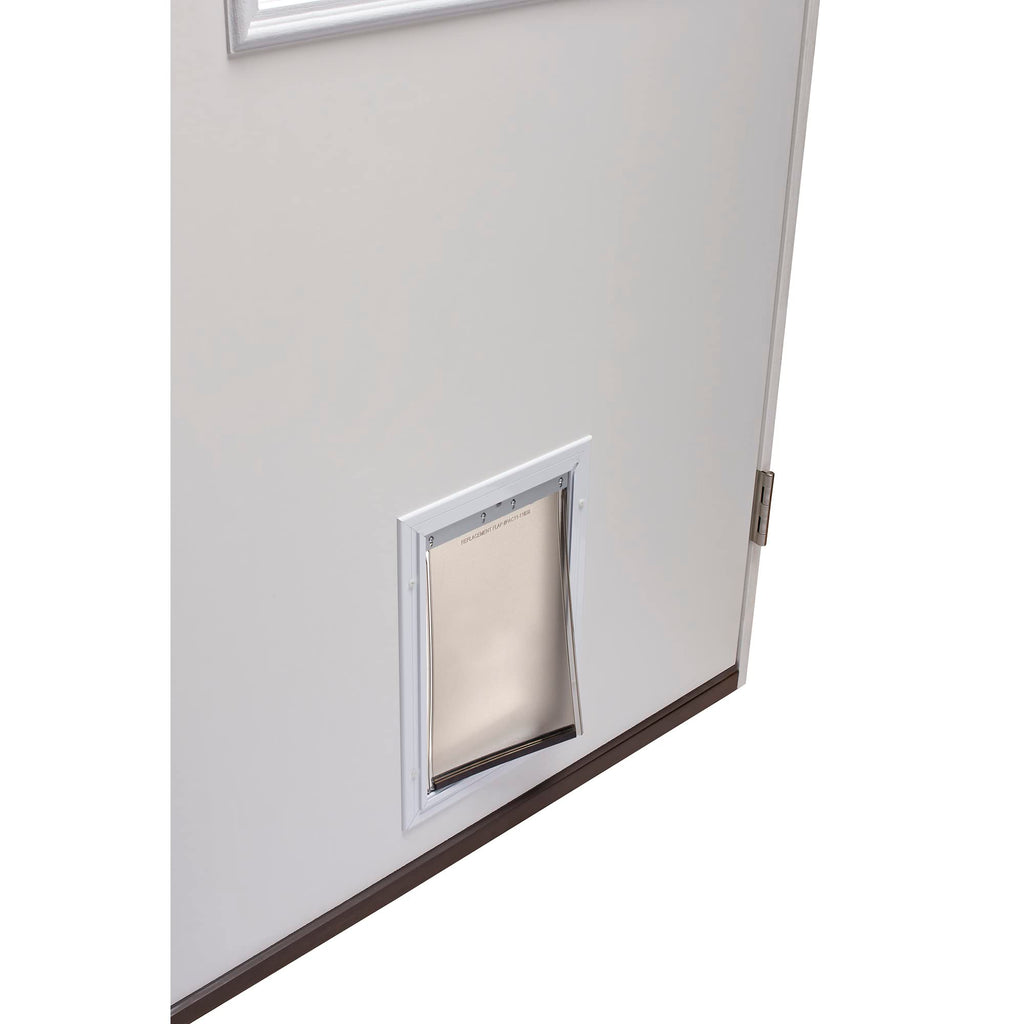 Primed Left Hand Outswing 9 Lite Prehung Front Door with Pet Door M297228