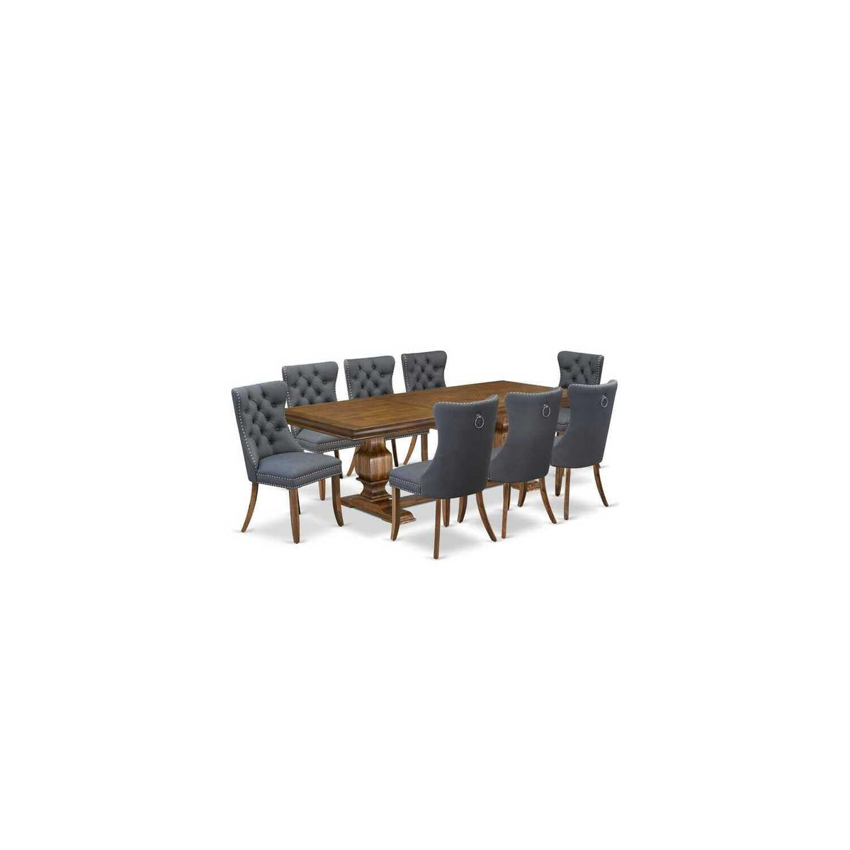 9 Piece Modern Dining Table Set with 8 Gray PU Leather Chairs X4216