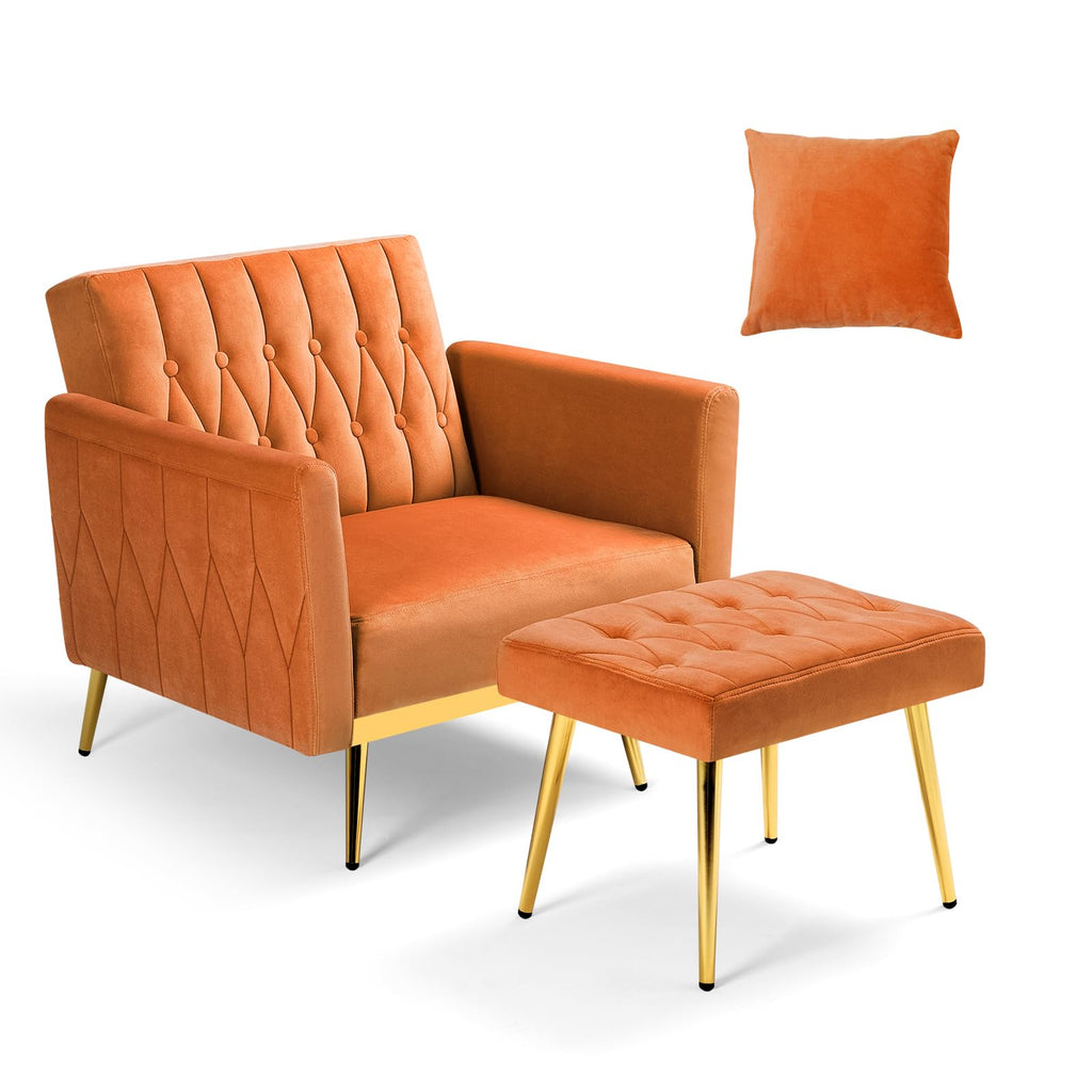 Velvet Accent Chair with Ottoman & Adjustable Backrest Z284