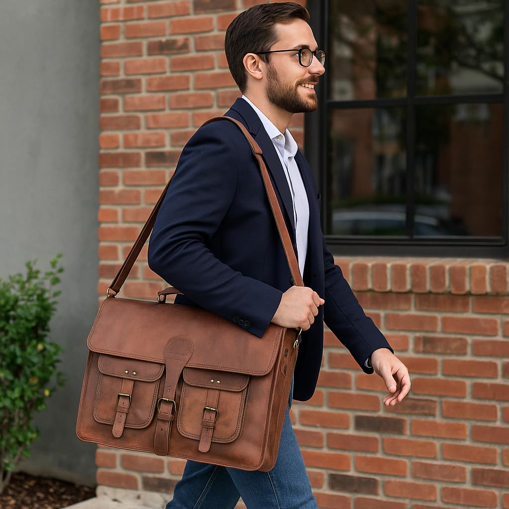 18 inch Leather Messenger Bag W278