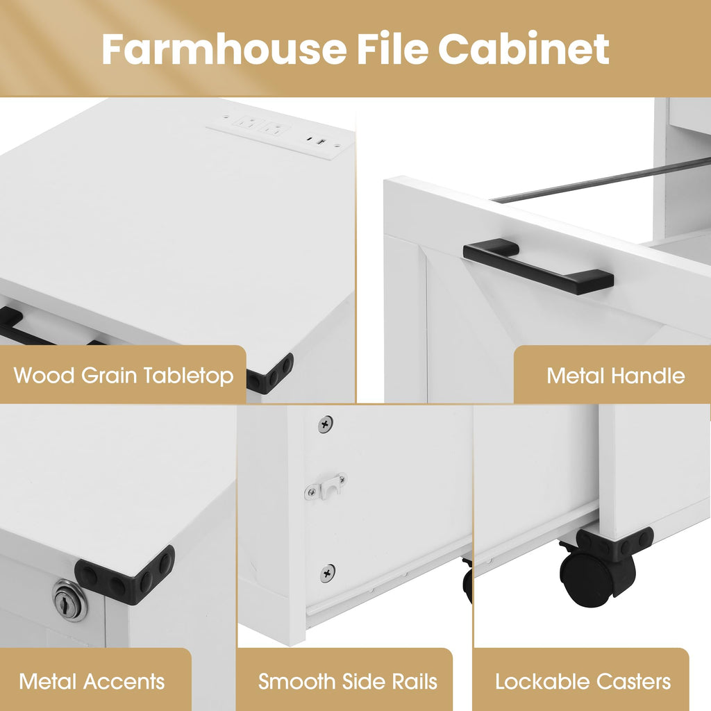 Small Wood File Cabinet with Charging Station and Lock, 3 Drawers V758384