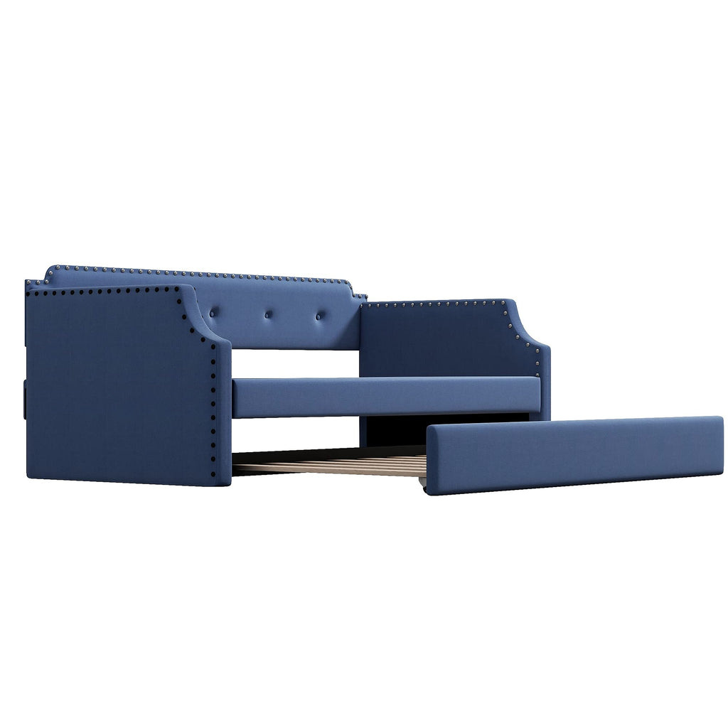 Blue Upholstered Daybed with Trundle W9145