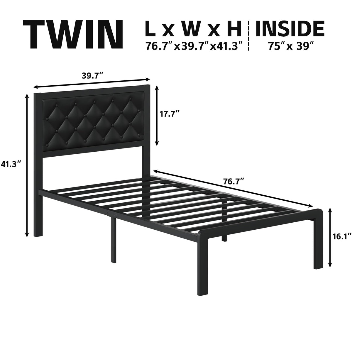 Black PU Leather Upholstered Twin Bed Frame with Headboard R197