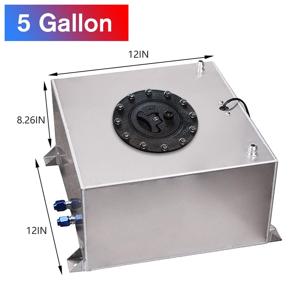 5 Gallon 20L Polished Aluminum Fuel Cell Tank with Cap Level Sender Oil Feed Line O9817
