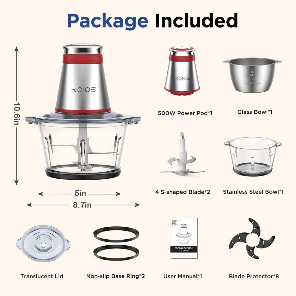 500W Electric Food Processor with 2 Bowls N77537