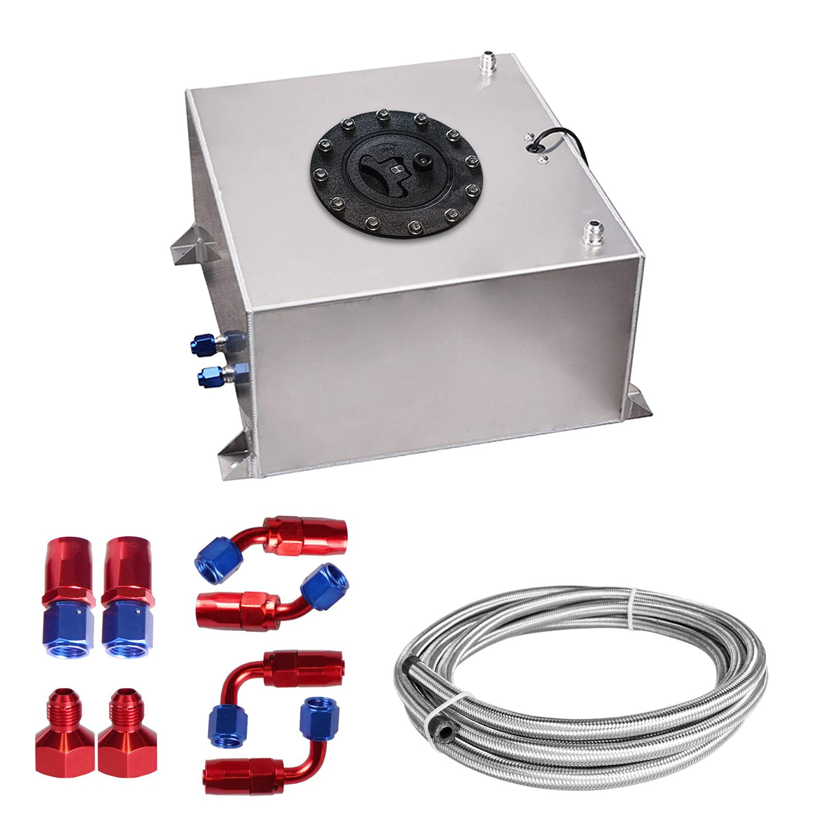 5 Gallon 20L Polished Aluminum Fuel Cell Tank with Cap Level Sender Oil Feed Line O9817