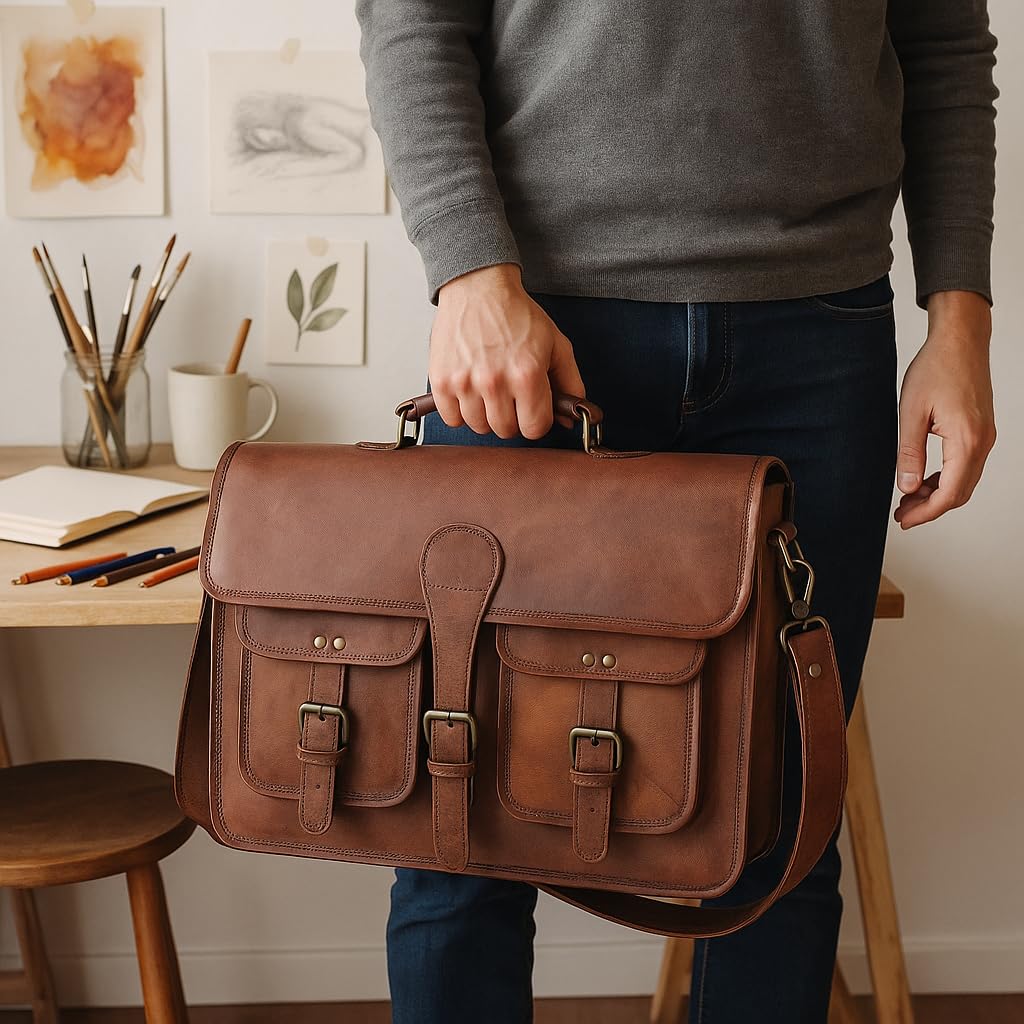 18 inch Leather Messenger Bag W278