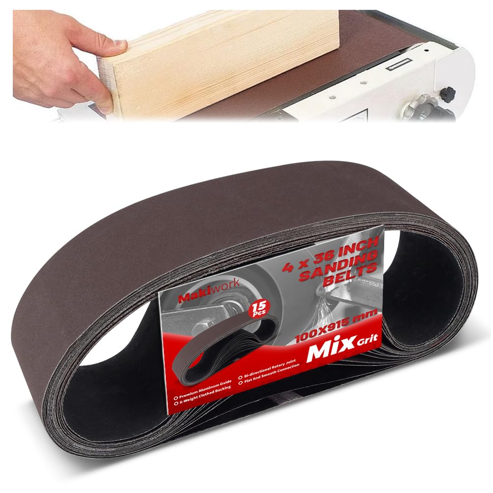 36 Inch Sanding Belts 15-Pack 80/120/150/240/400 Grits Aluminum Oxide V64820