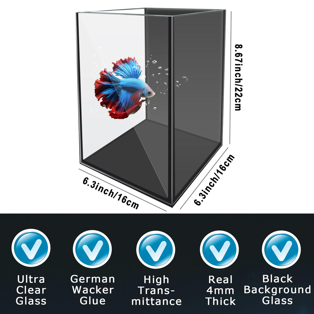 1.5 Gallon Glass Betta Aquarium Starter Kit with LED Light and Power Filter Q383316