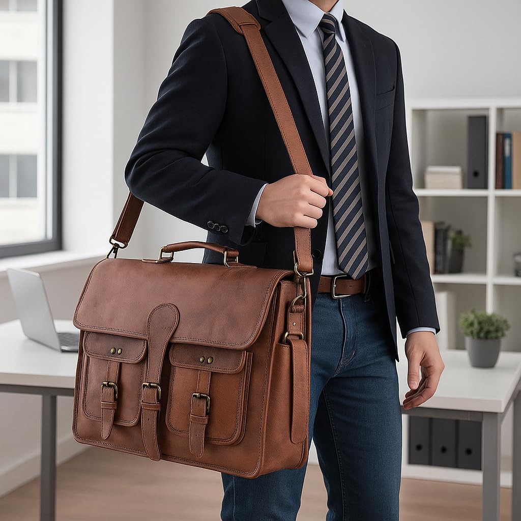 18 inch Leather Messenger Bag W278