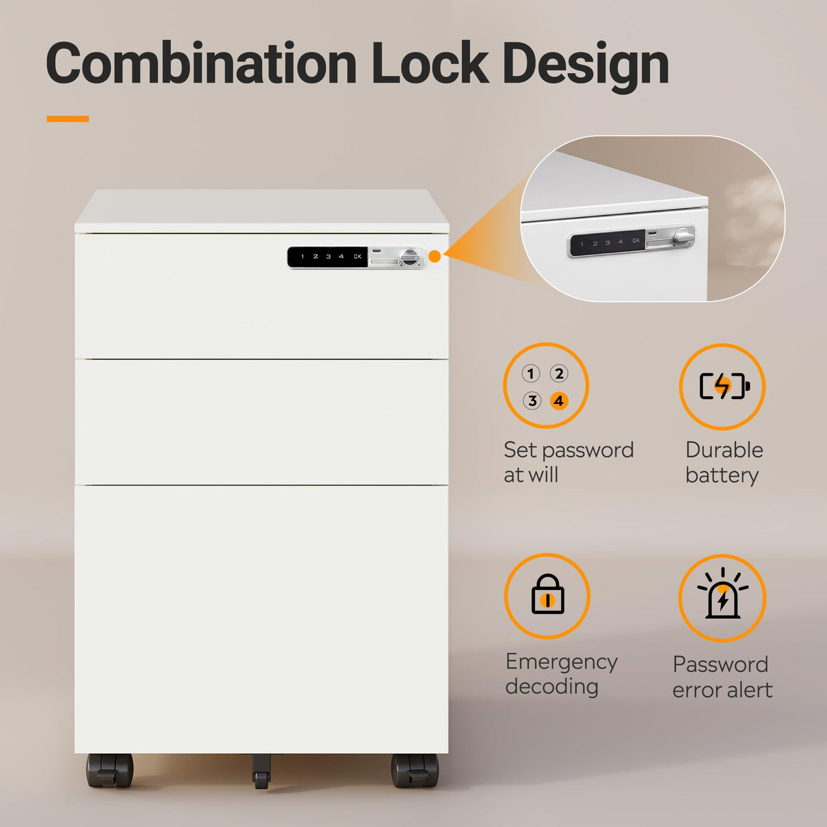 3 Drawer File Cabinet with Combination Lock E7790