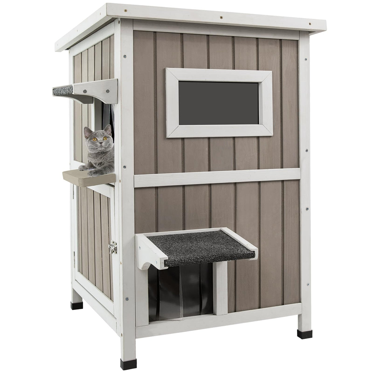2 Story Weatherproof Wooden Outdoor Cat House S6625