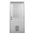 Primed Left Hand Outswing 9 Lite Prehung Front Door with Pet Door M297228
