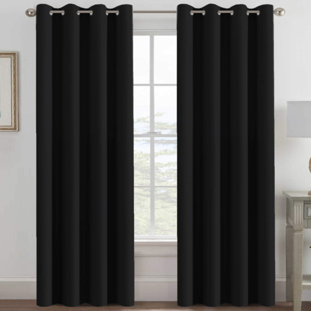 100% Blackout Thermal Insulated 96 inch Grommet Curtains P9305