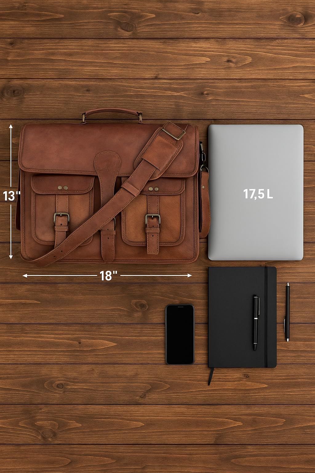 18 inch Leather Messenger Bag W278