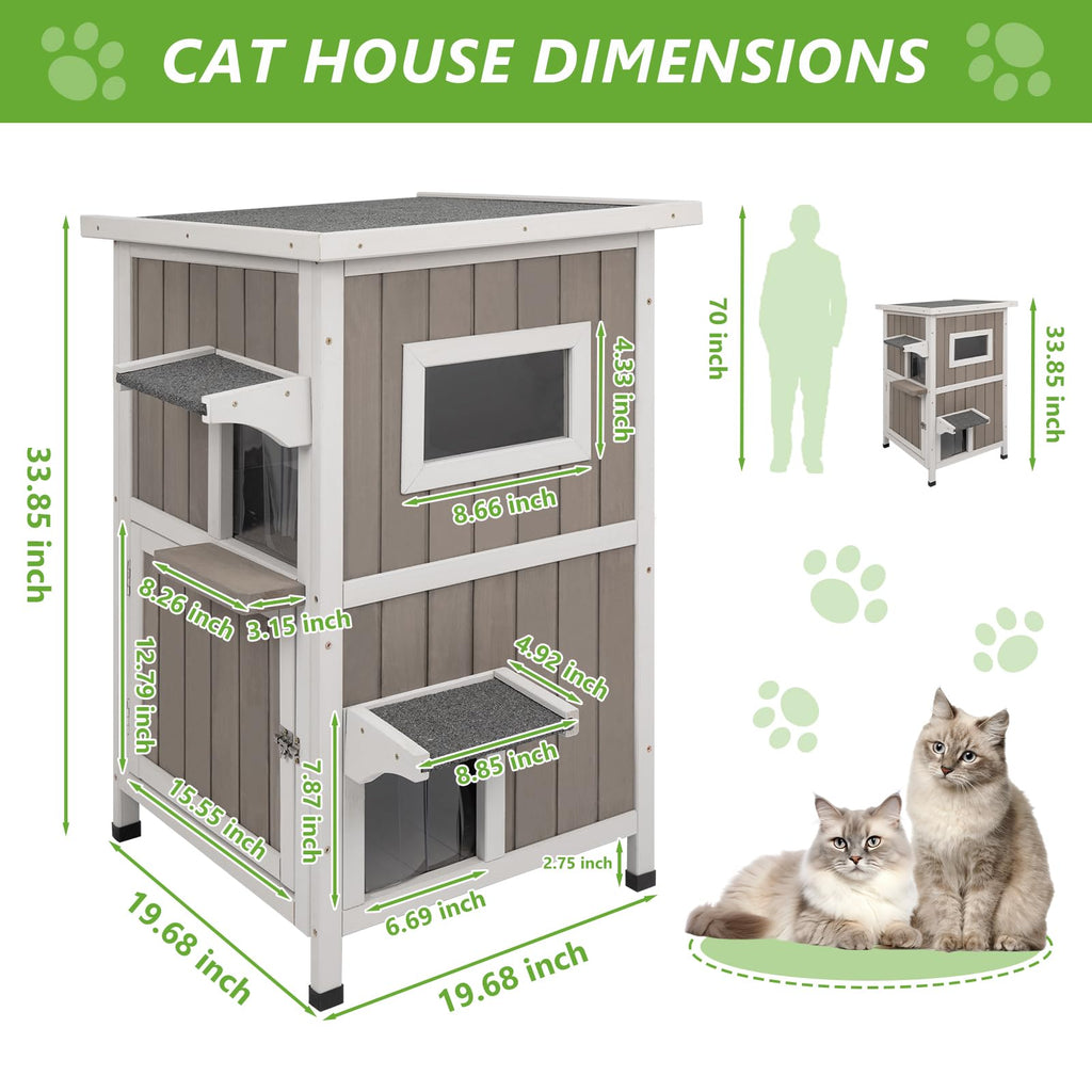 2 Story Weatherproof Wooden Outdoor Cat House S6625