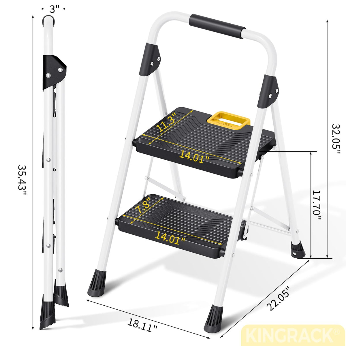 2 Step Folding Ladder 800lbs Capacity White M290056