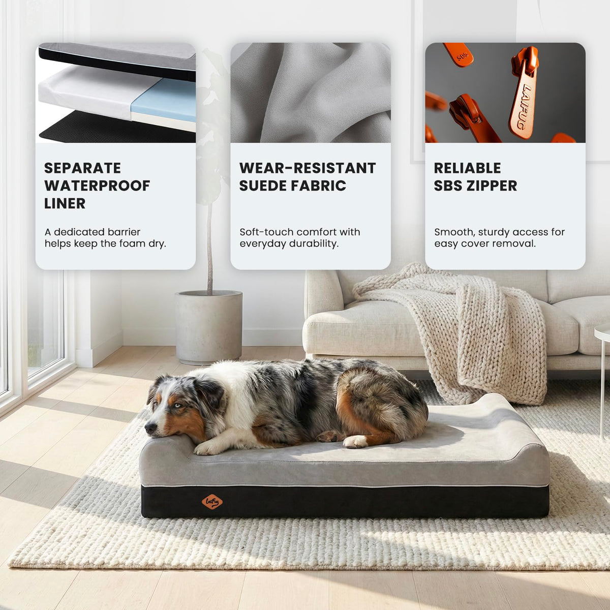 Slate Grey Memory Foam Orthopedic Dog Bed T500932
