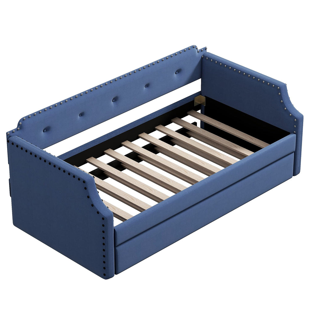 Blue Upholstered Daybed with Trundle W9145