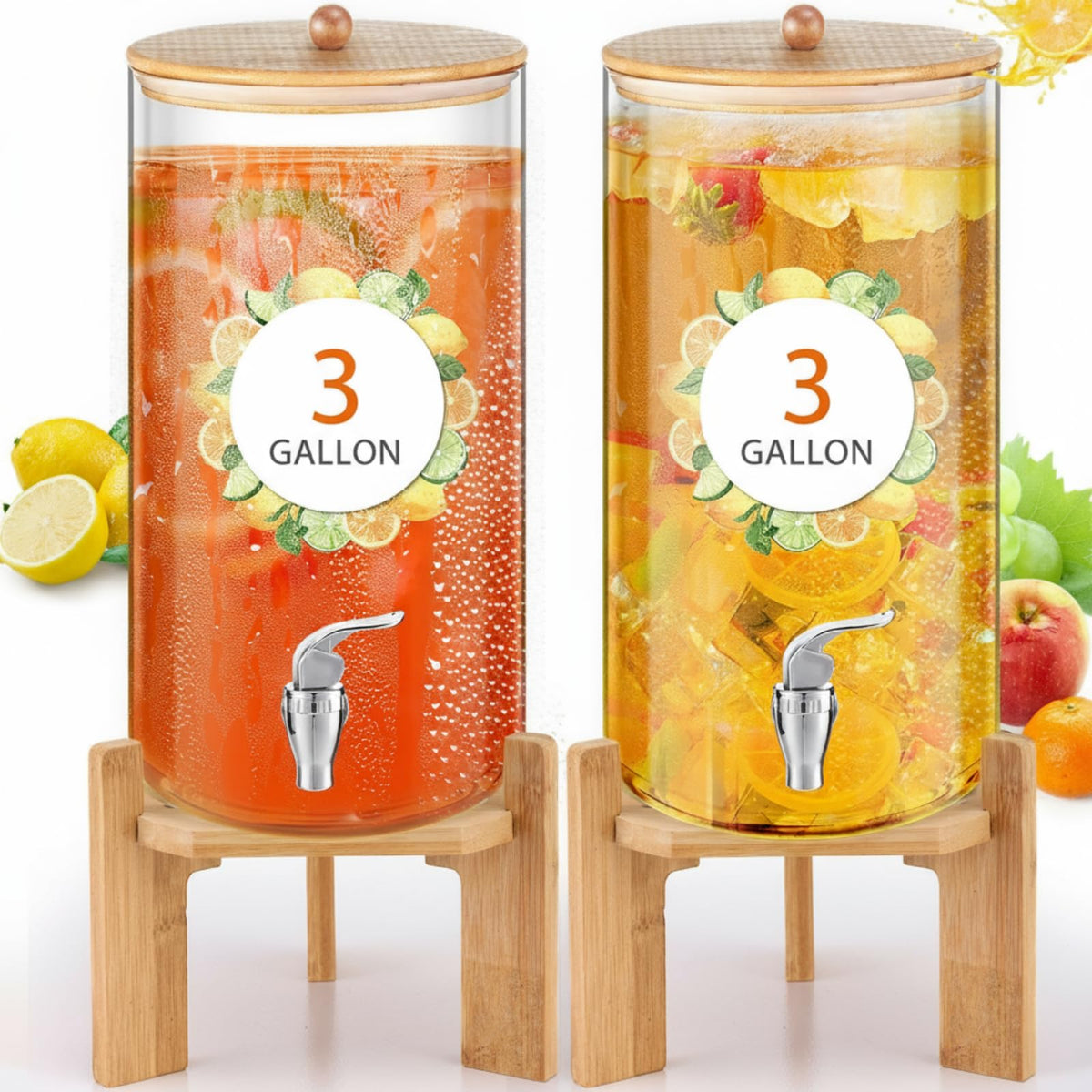 2 Pack 3 Gallon Glass Drink Dispensers B8682