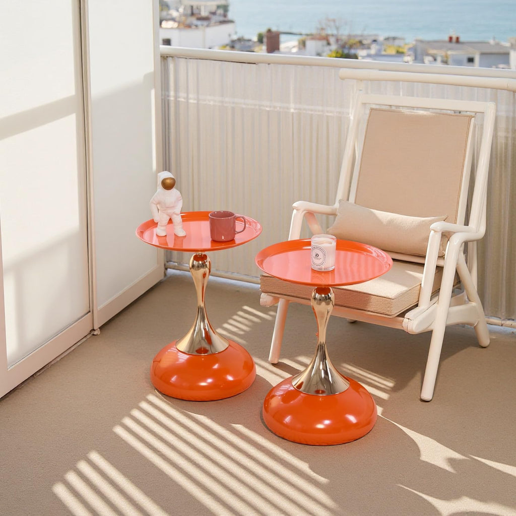 2-Pack Hourglass Side Table Orange Glossy Accent Table I70874