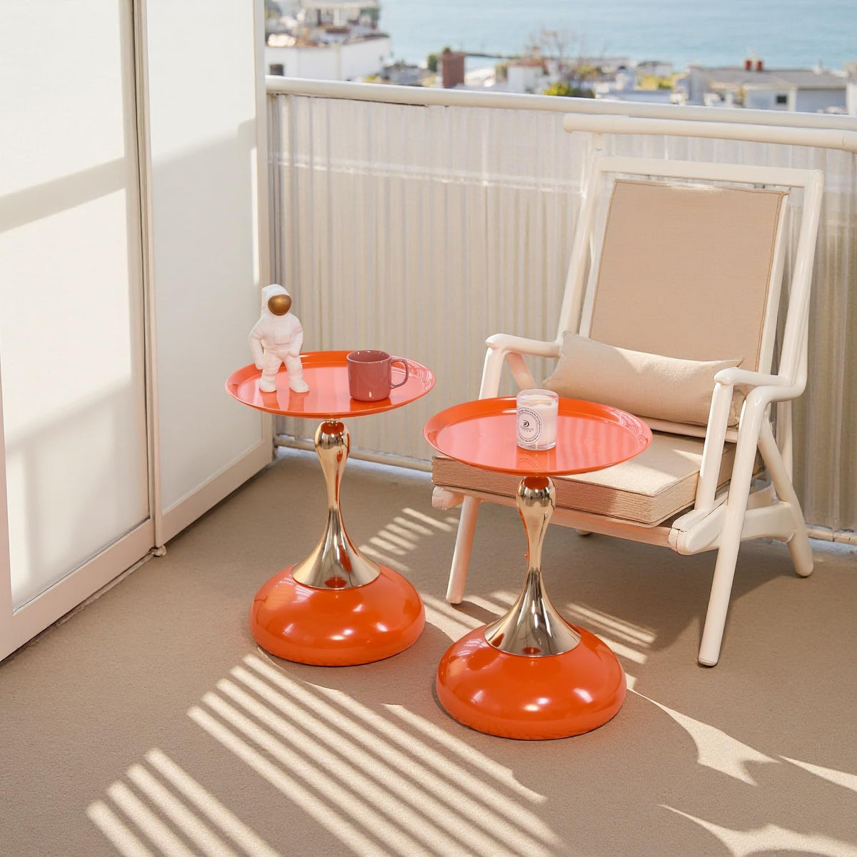 2-Pack Hourglass Side Table Orange Glossy Accent Table I70874