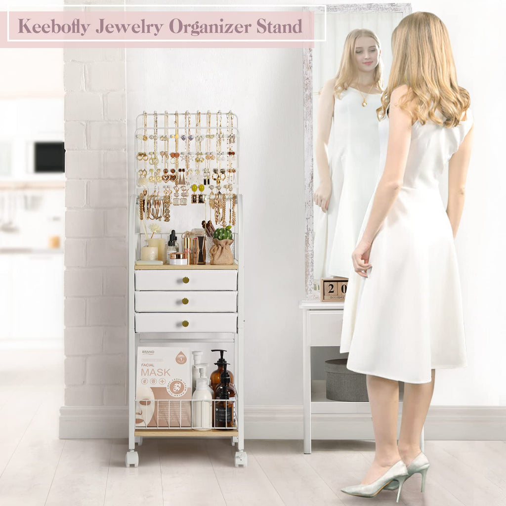 Large White 3 Drawer Floor Jewelry Organizer Stand U921