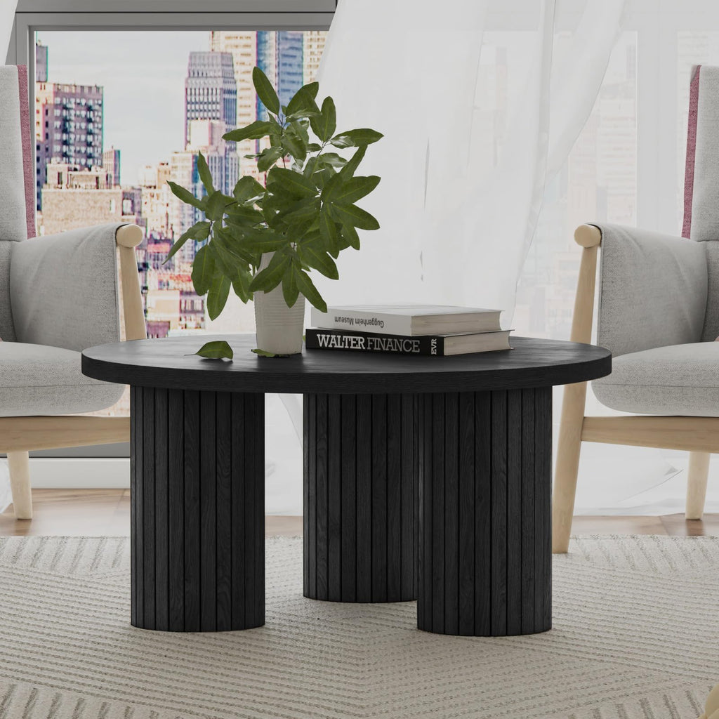 Round Wood Coffee Table with Fluted Legs Q591