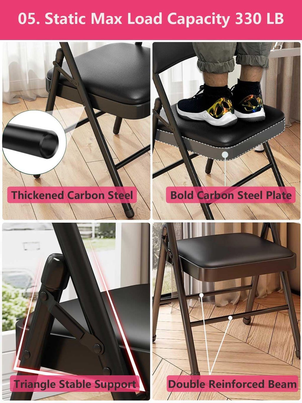Black Padded Folding Chairs 4 Pack E72649