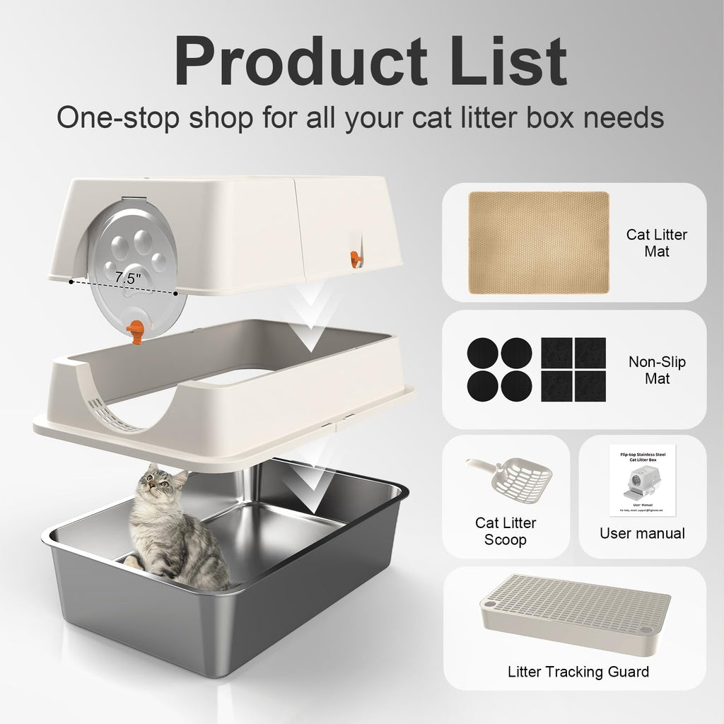 XL Stainless Steel Enclosed Litter Box with Lid H589714