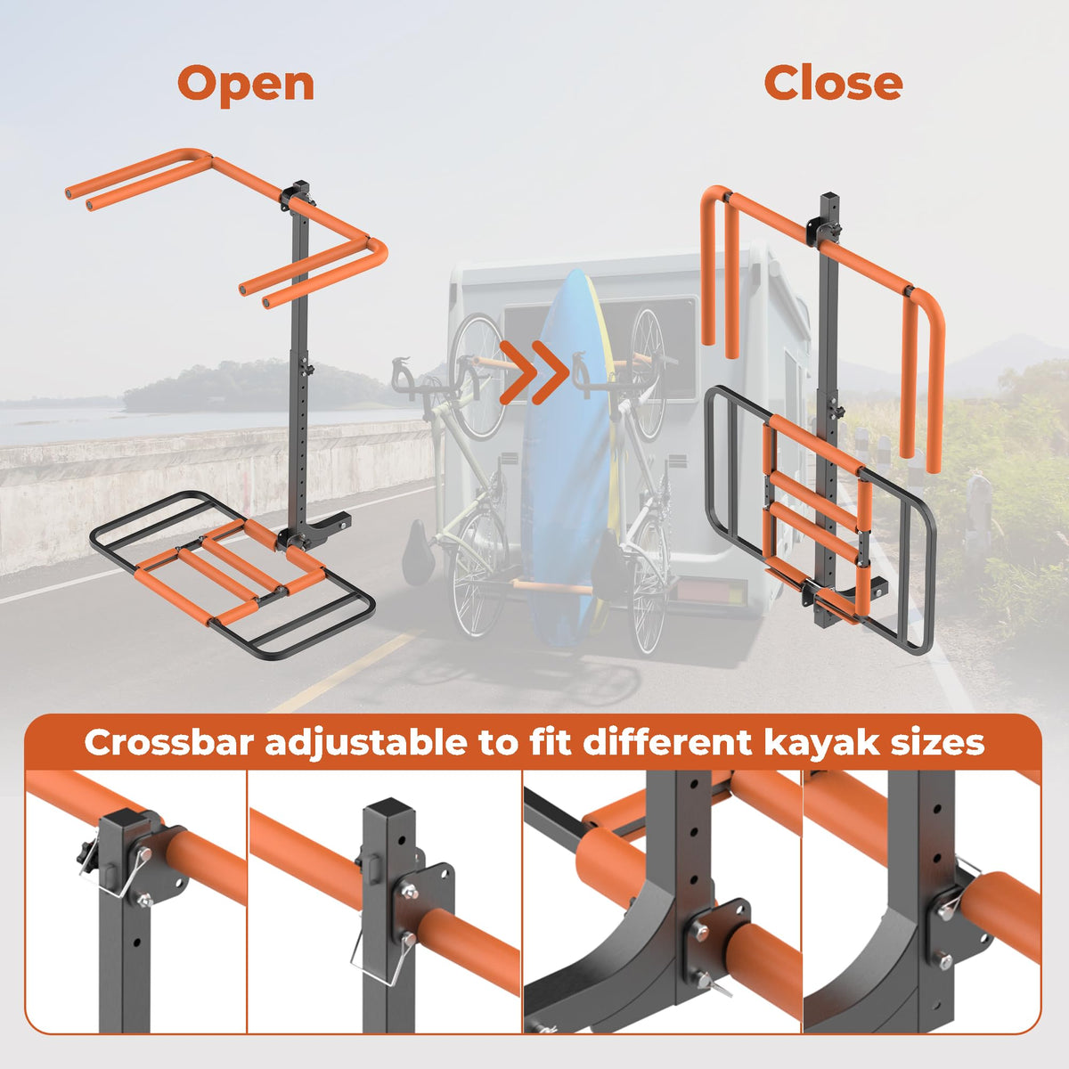 RV Kayak Rack and Bike Carrier for 2 Kayaks and 2 Bikes, 300 LBS Heavy Duty Alloy Steel A46612