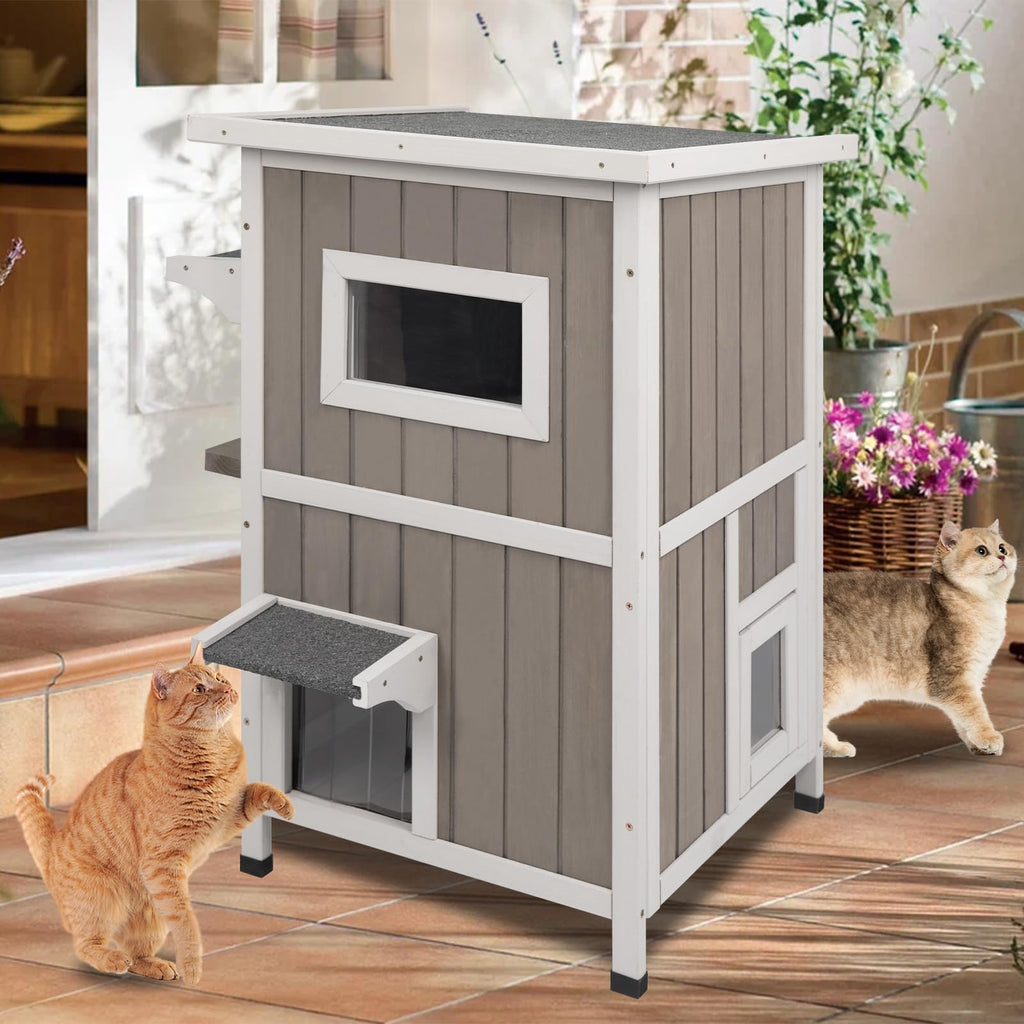 2 Story Weatherproof Wooden Outdoor Cat House S6625