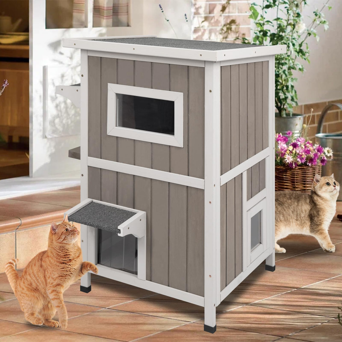 2 Story Weatherproof Wooden Outdoor Cat House S6625