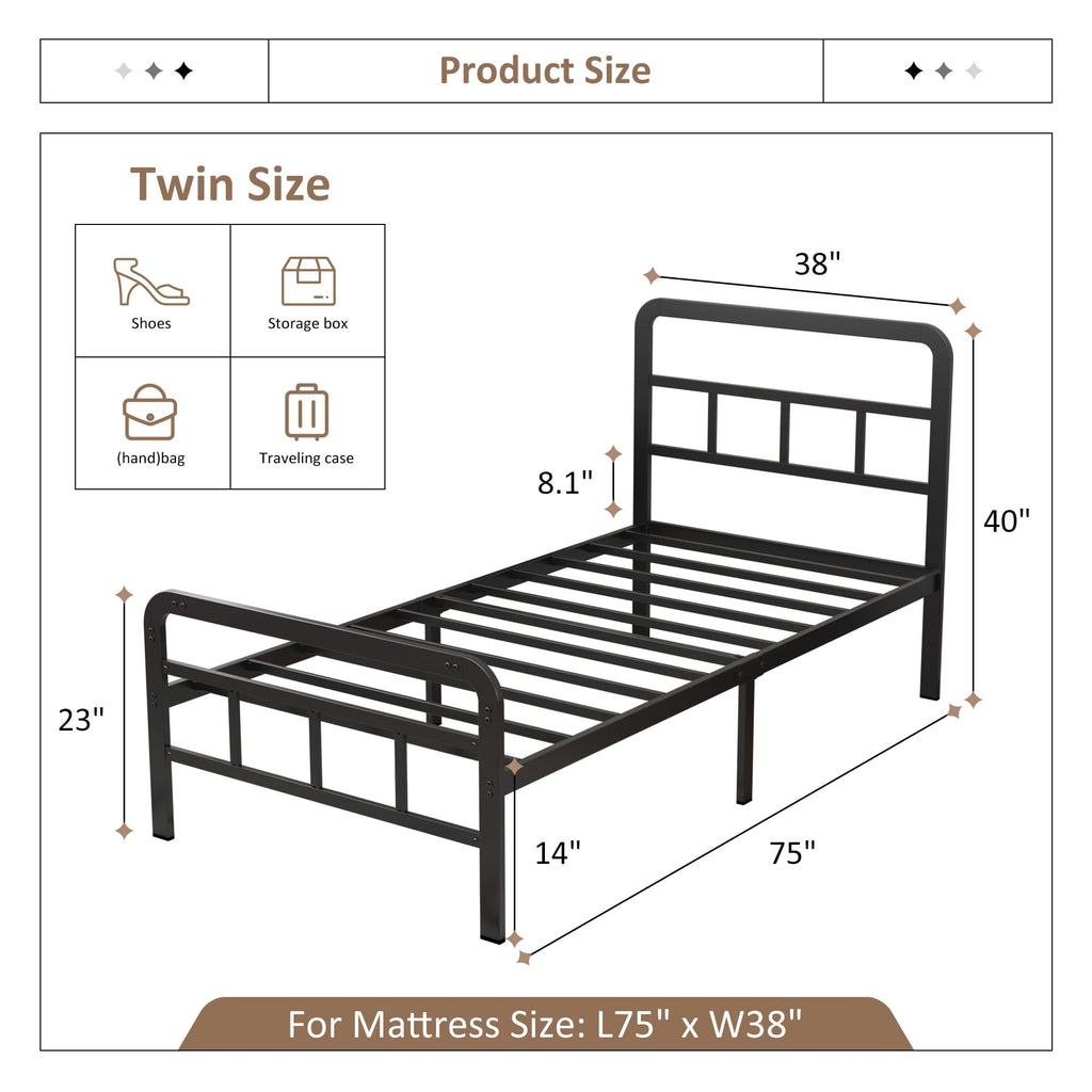 Twin Platform Bed Frame with Headboard and Footboard M675