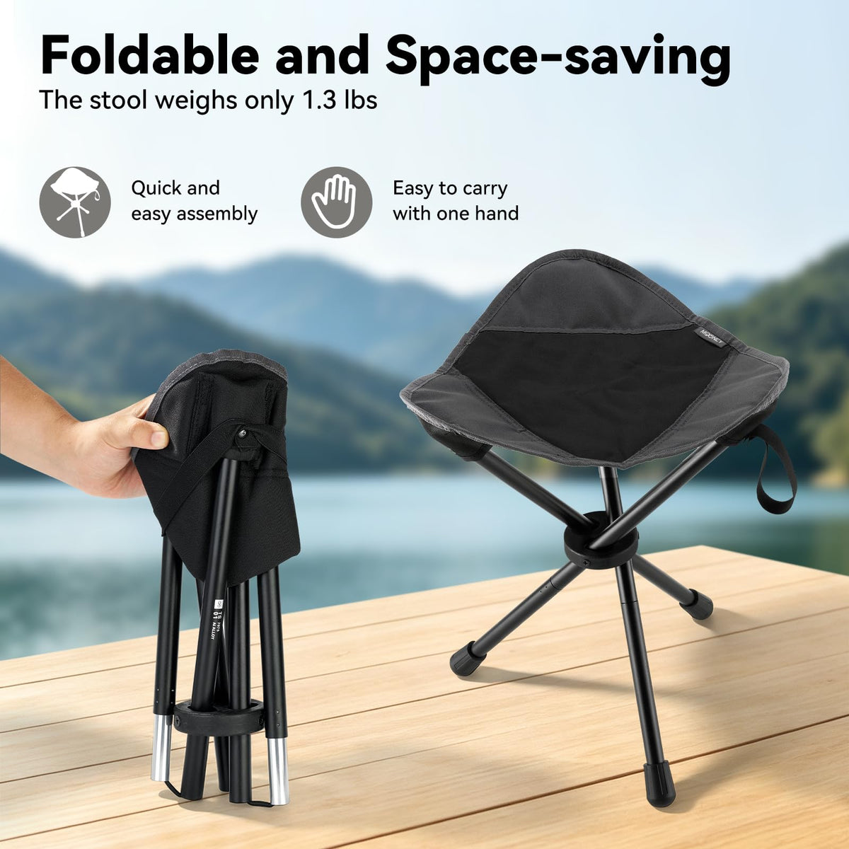 18"×14.5" Aluminum Alloy Folding Camping Stool, Black K3314