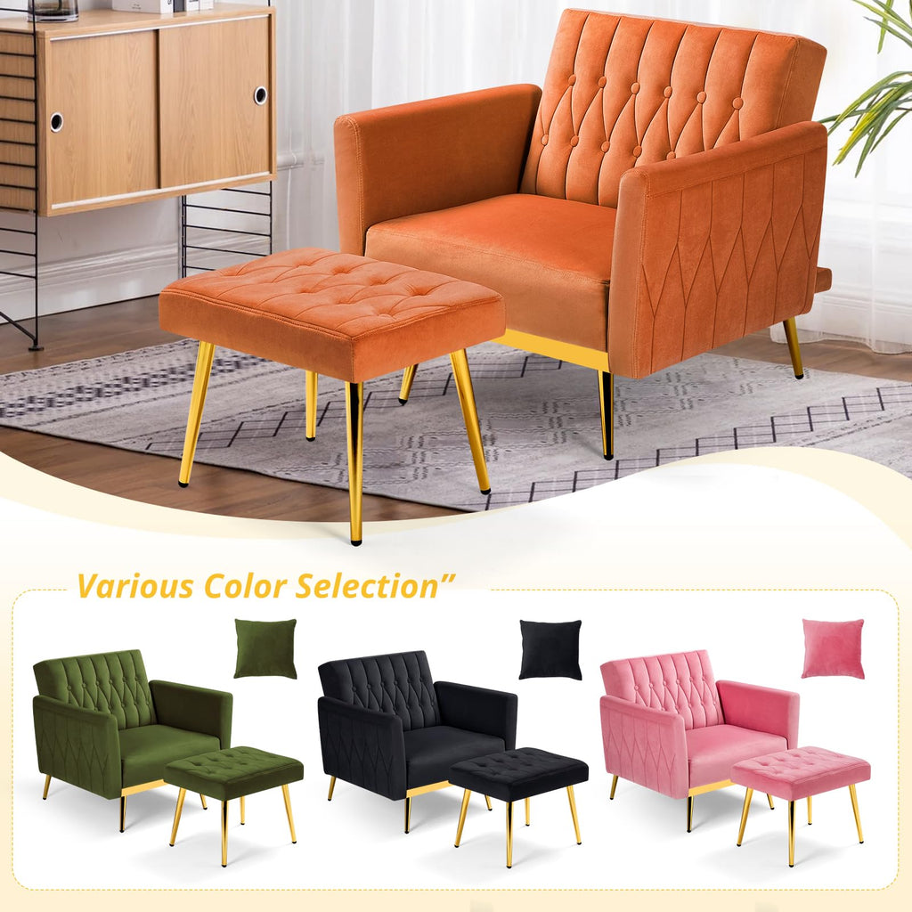 Velvet Accent Chair with Ottoman & Adjustable Backrest Z284