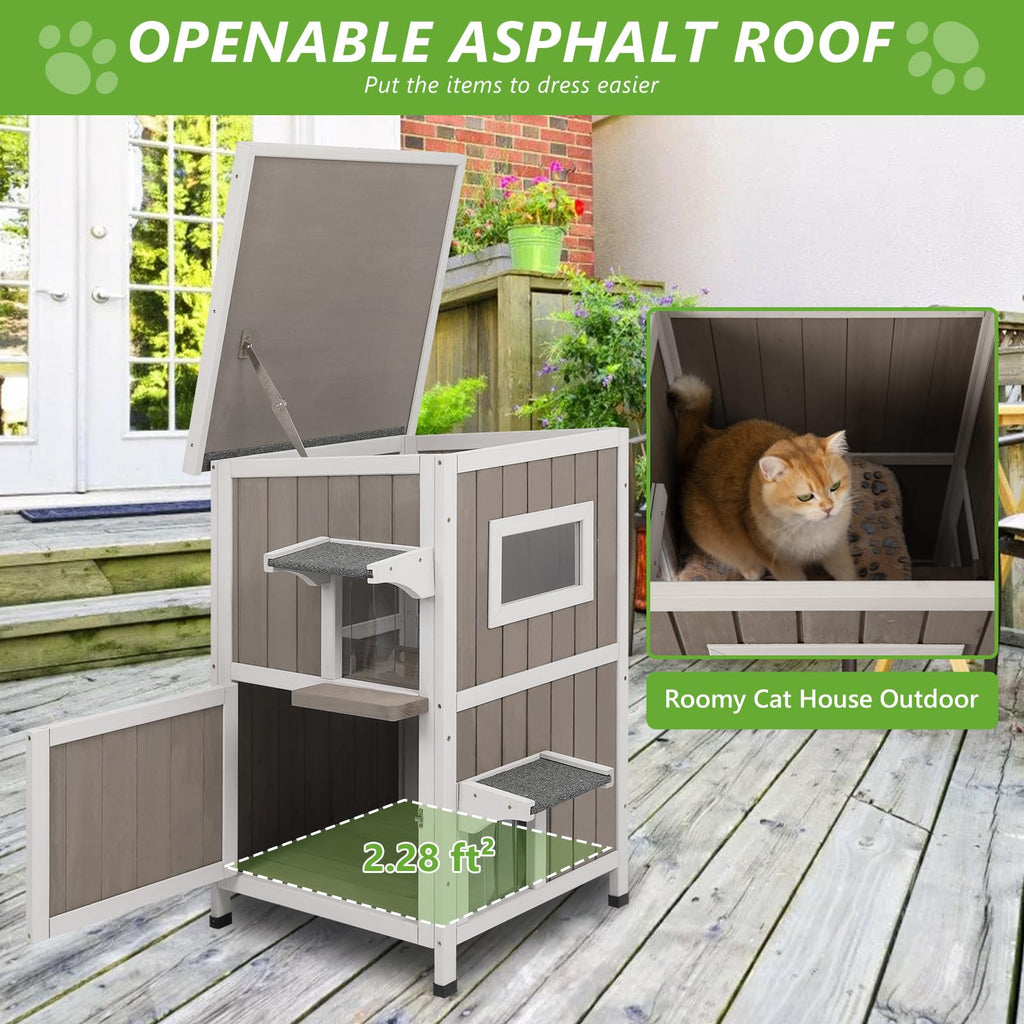 2 Story Weatherproof Wooden Outdoor Cat House S6625
