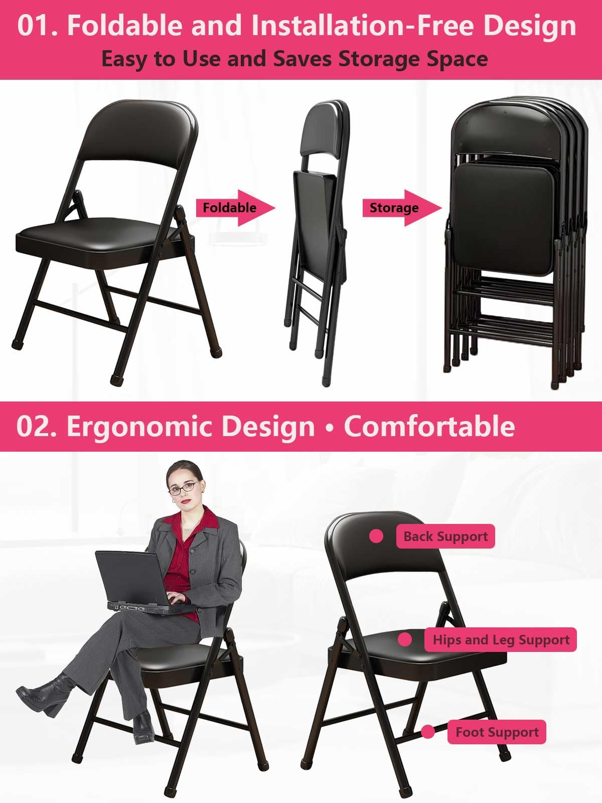 Black Padded Folding Chairs 4 Pack E72649
