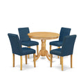 5 Piece Oak Dining Table Set with 4 Blue Faux Leather Chairs D496