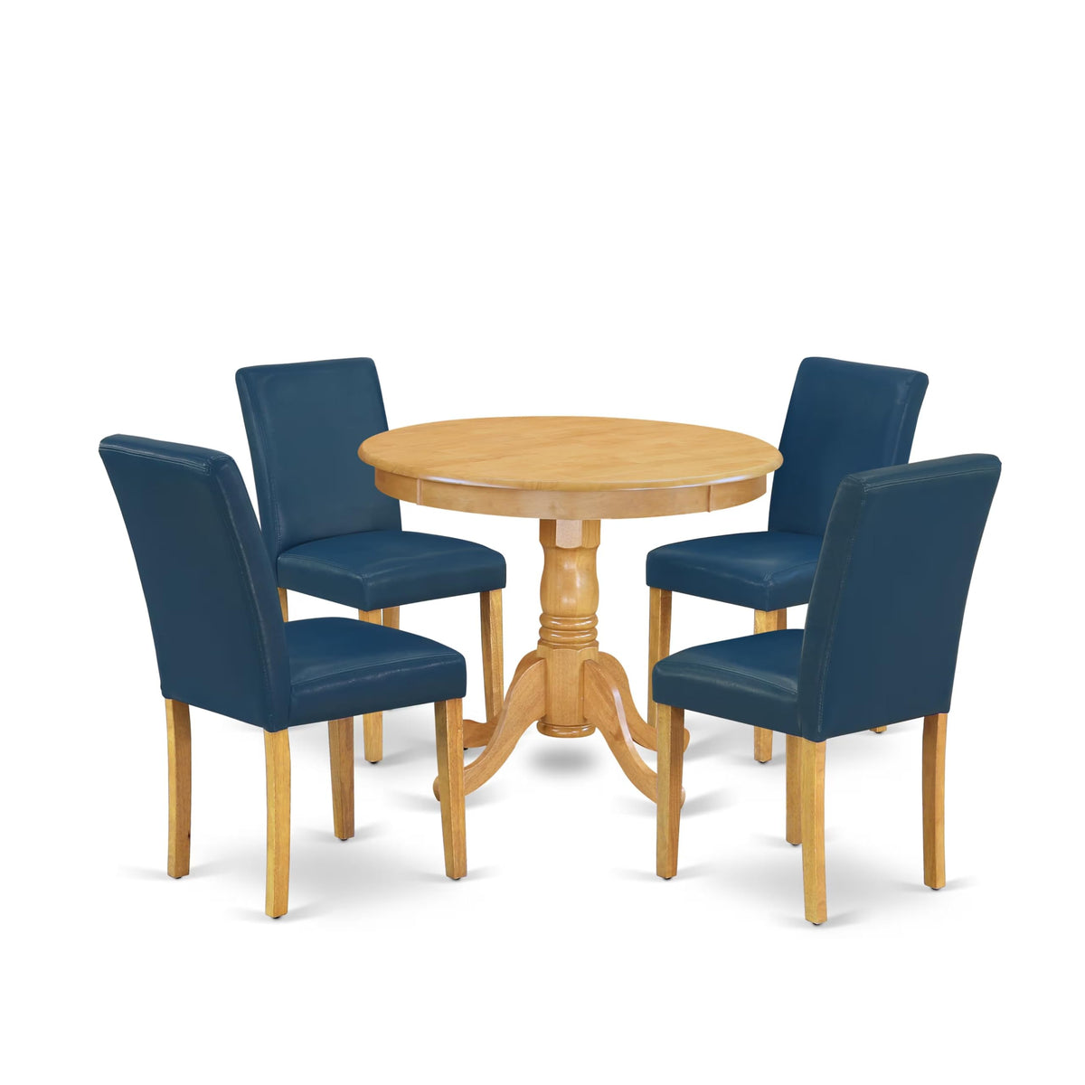 5 Piece Oak Dining Table Set with 4 Blue Faux Leather Chairs D496