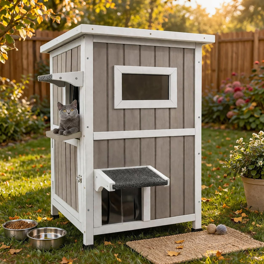 2 Story Weatherproof Wooden Outdoor Cat House S6625