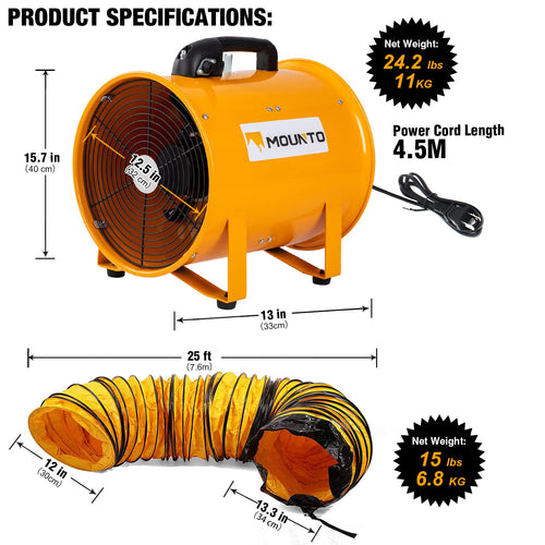 12-Inch Heavy Duty Cylinder Axial Fan with 25-Foot Vinyl Hose P69750
