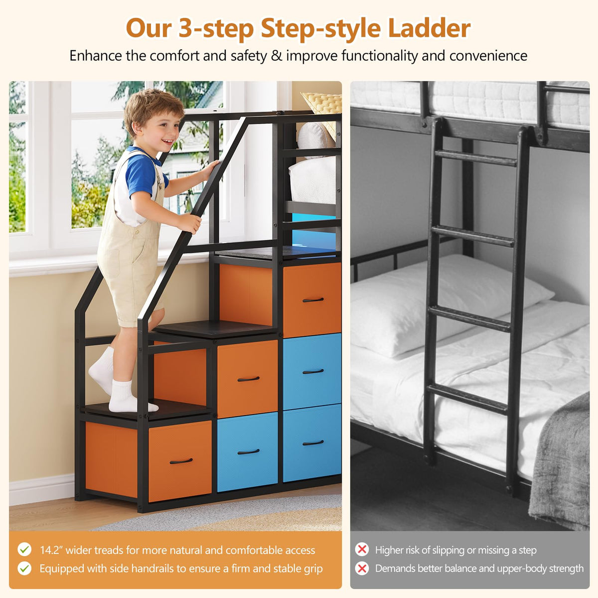 Twin Over Twin Bunk Bed with Stairs and 6 Storage Drawers I406