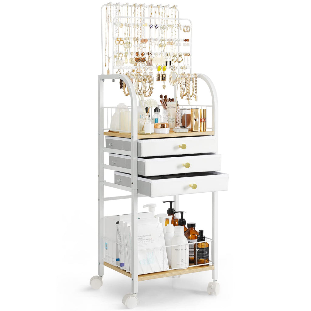 Large White 3 Drawer Floor Jewelry Organizer Stand U921