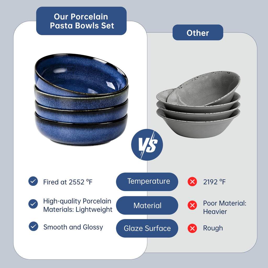 Blue Porcelain Pasta Bowls Set for 4 S8024