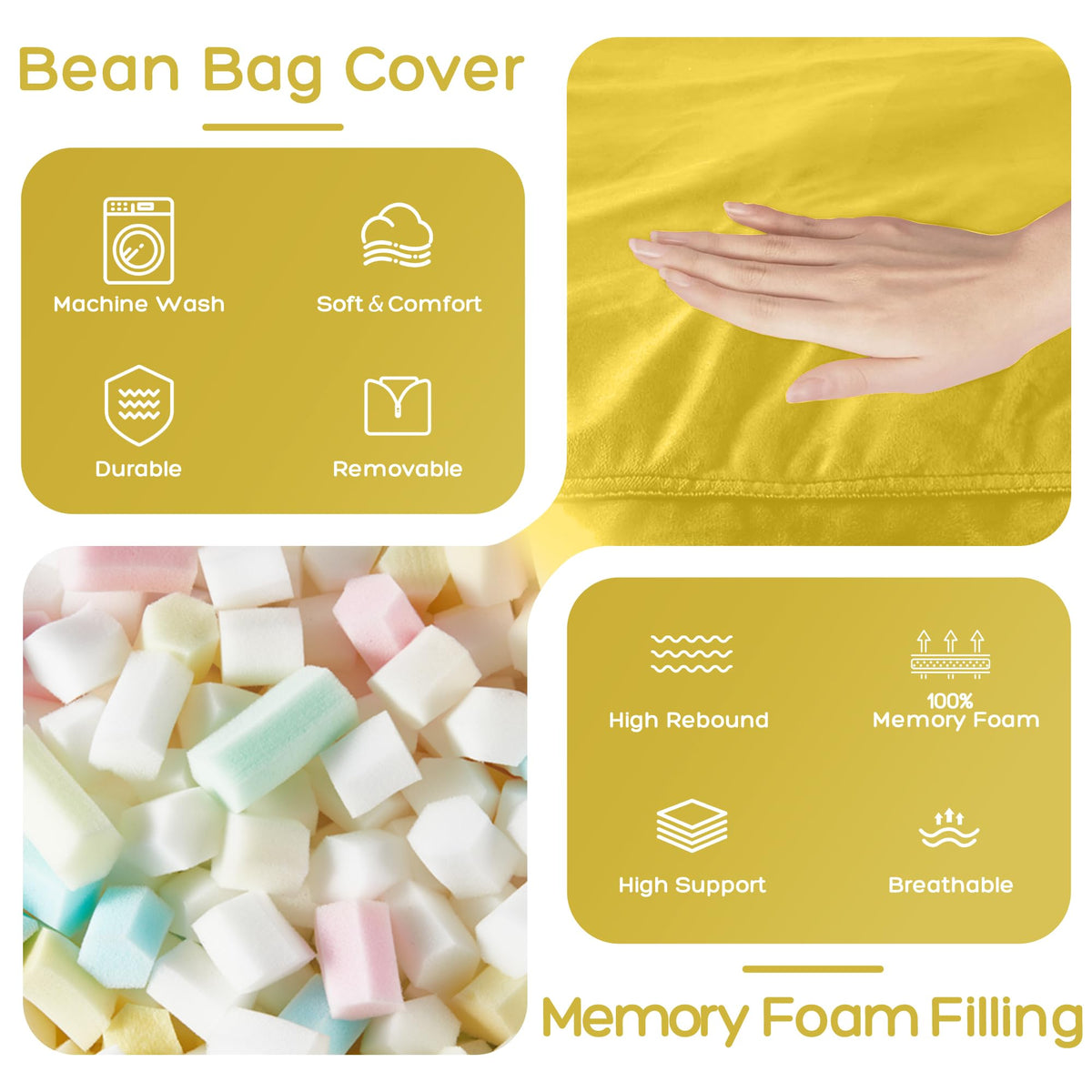 Giant 4' Memory Foam Bean Bag Chair with Microfiber Cover X1476