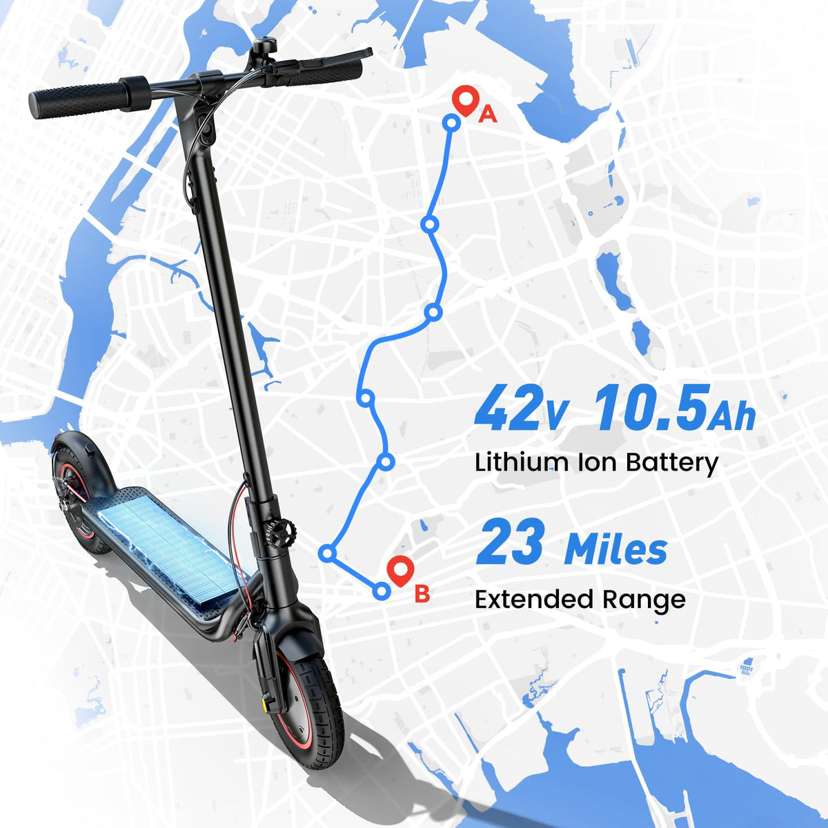 Electric Scooter, 28 Miles Range, 23 MPH Speed, 10" Tire, 1000W Motor, Foldable R328450