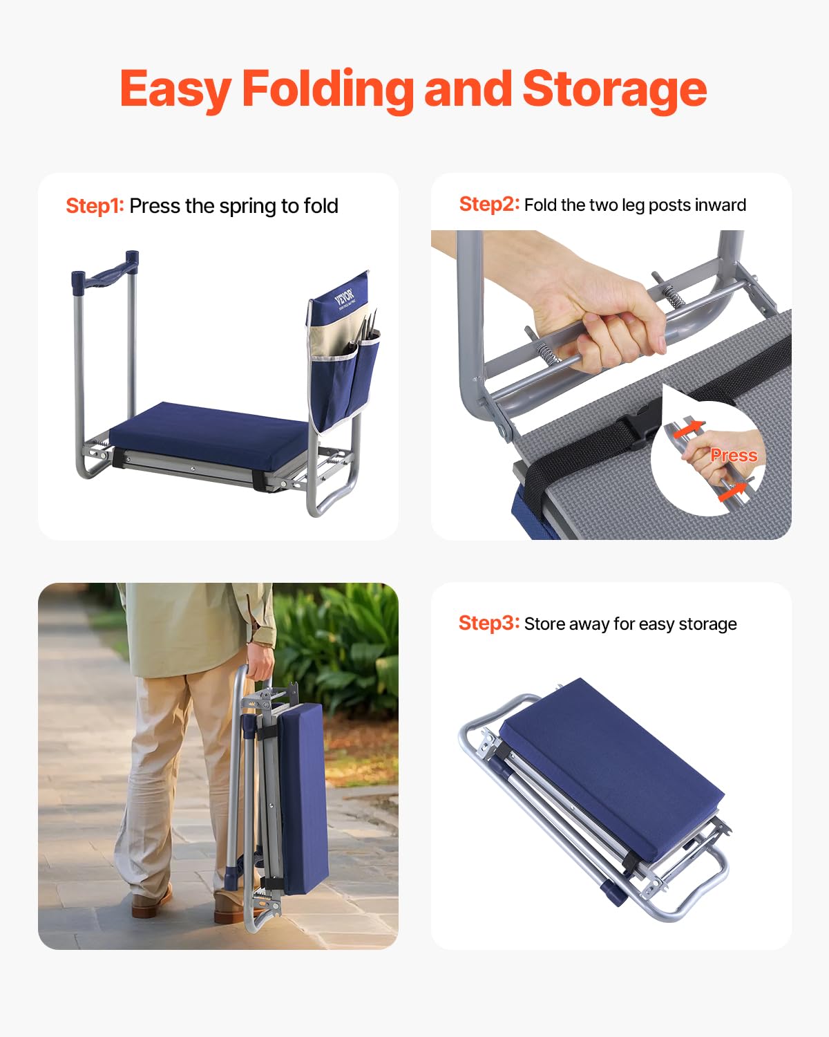 Folding Garden Kneeler and Seat with Tool Bags E35567
