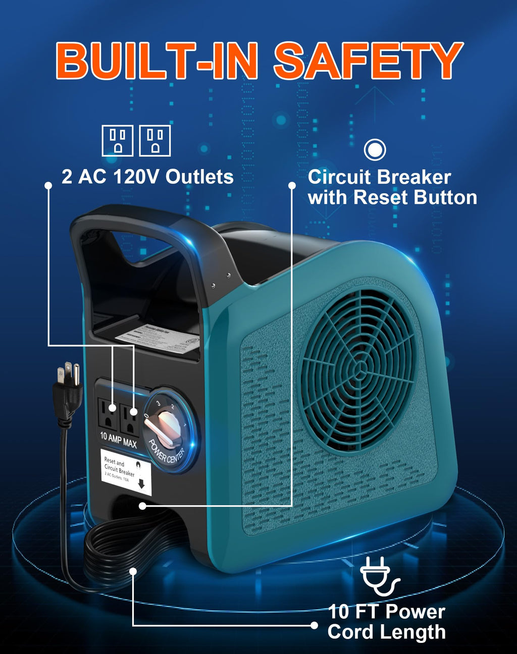 Blue 355CFM 3 Speed Air Mover Blower Fan with 2 Outlets M354