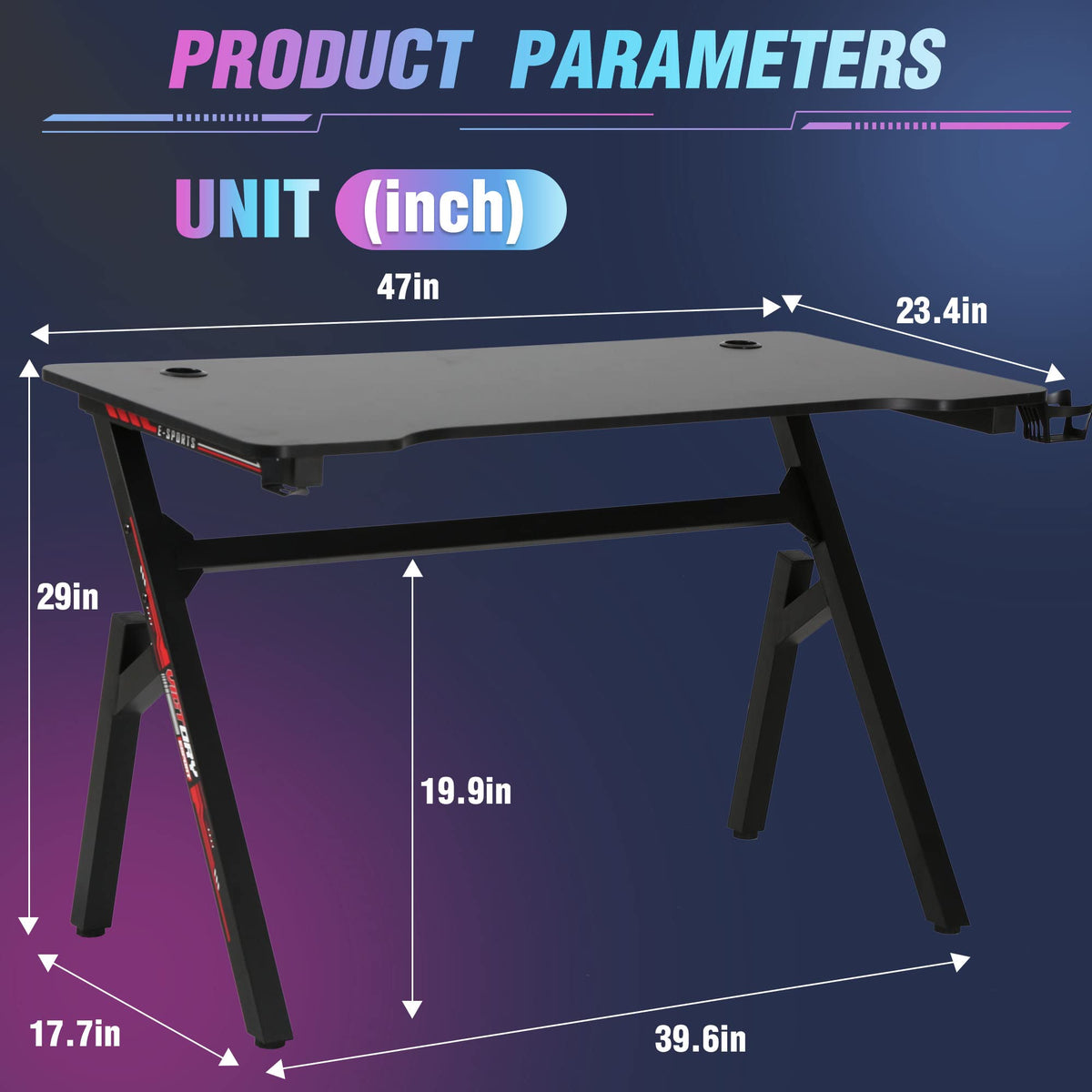 47 Inch Red Gaming Desk with Mouse Pad M2348